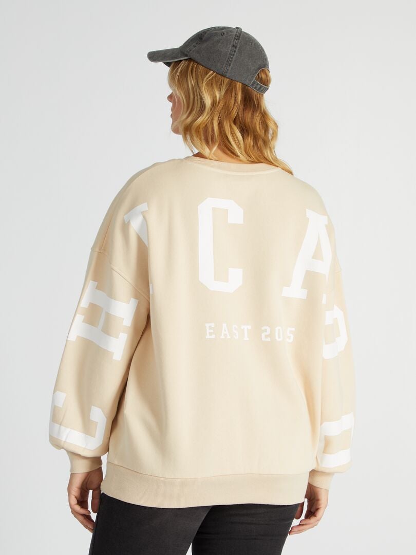Bedrukte fleece sweater - BEIGE