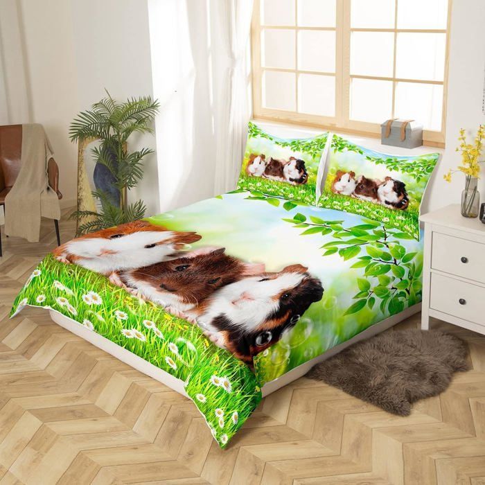 Juego de ropa de cama infantil con funda nórdica y 2 fundas de almohada, diseño de conejillo de indias adorable, para dormitorio, 140 x 200 cm.
