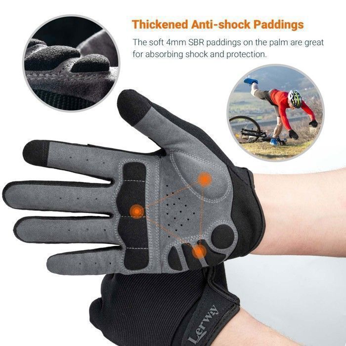 Guantes de ciclismo LERWAY® negros, acolchados, absorbentes y de dedos completos para hombre y mujer (M) - Envío a Francia