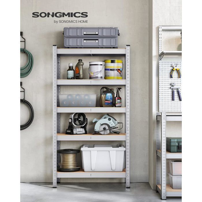 SONGMICS - Estante Reforçada de 5 Prateleiras - Prata - 30 x 75 x 150 cm - Capacidade de 650 kg