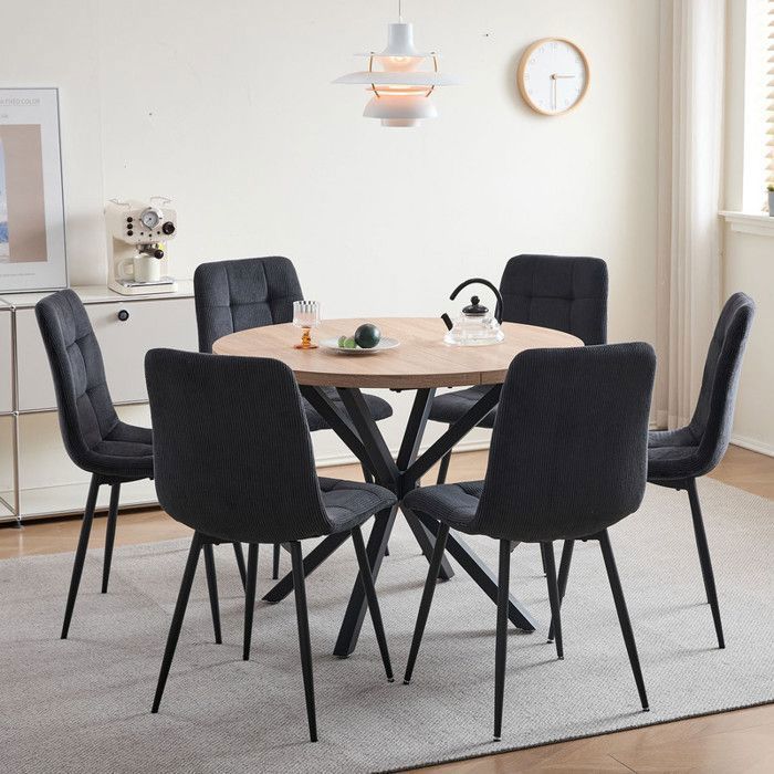 DOWISDOLY Lot de 4 chaises - Velours côtelé - Chaises de salle à manger vintage - Noir - L44 x P41 x H89 cm