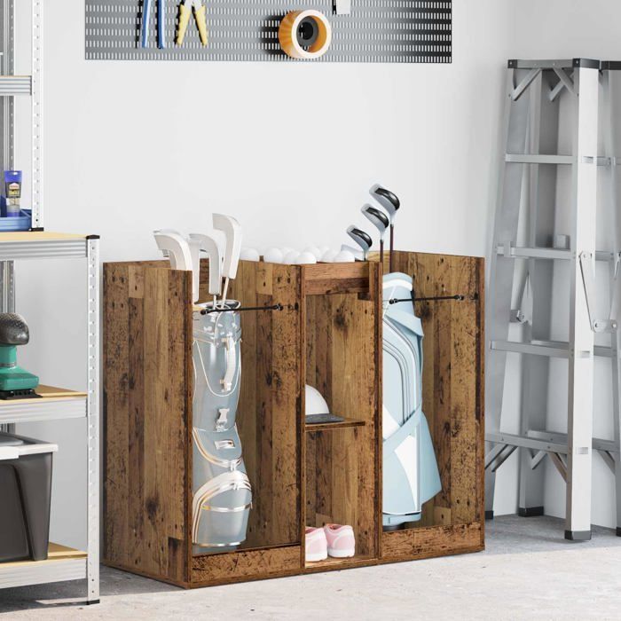 Taquilla de golf de madera - vidaXL - Madera antigua - 102x45x85,5 cm - Amplio espacio de almacenamiento - Estructura metálica