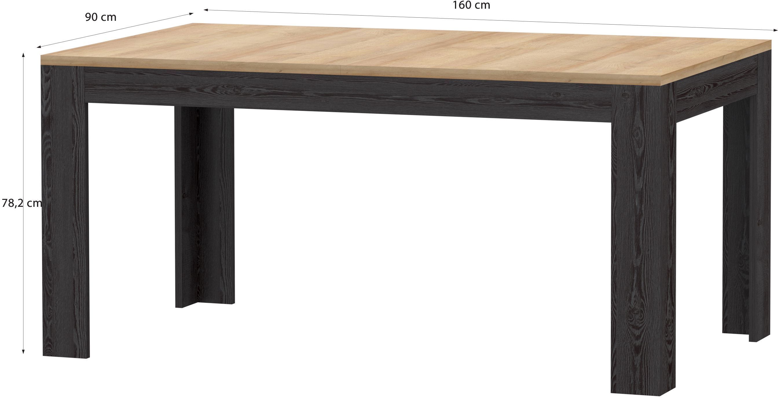 Table à manger extensible BOHOL – Noir & Bois – 8 personnes – Extension L 160 à 206,6 × P 90,2 × H 78,2 cm