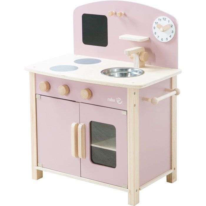 Cuisine en bois pour enfant - ROBA - Équipée avec accessoires - Rose / Naturel