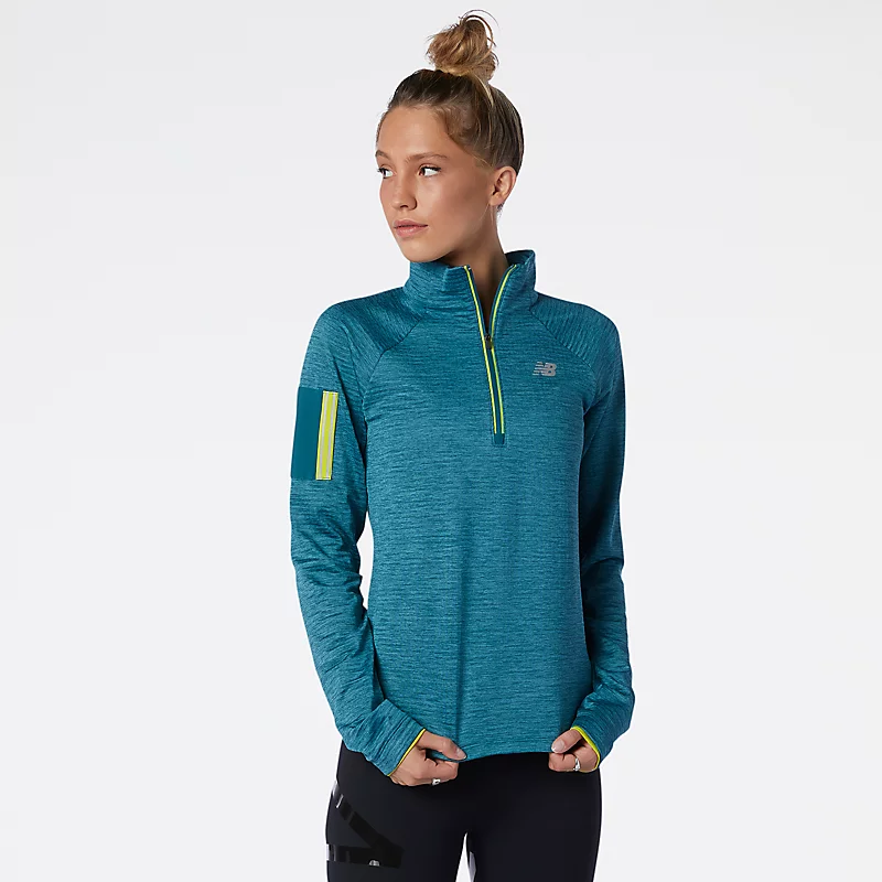 Damen-Hoodie mit halbem Reißverschluss von NB Heat Grid in der Farbe MOUNTAIN TEAL HEATHER