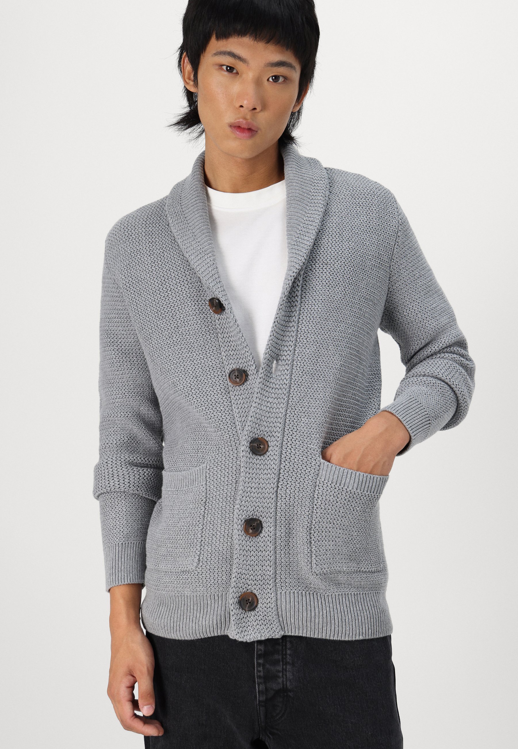 Selected Homme SLHRICHARD SHAWL NECK - Cardigan - grigio chiaro