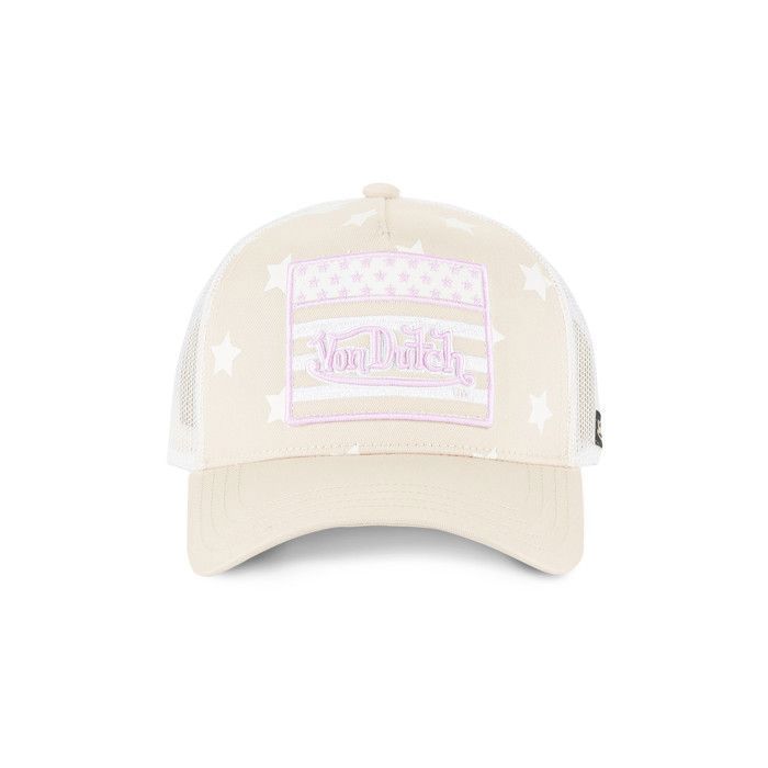 Vondutch STAR Girl's Trucker Cap - Trucker Style - Rigid Mesh - Beige | White | Pink - Rounded Brim