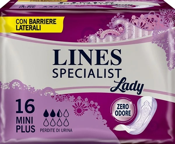LINES Specialist Mini Plus luiers, 16 stuks, anatomisch gevormde absorberende pads