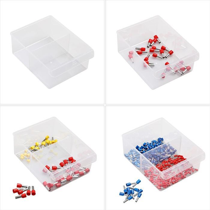 Caja de herramientas de plástico con 18 compartimentos extraíbles. Estante para tornillos.