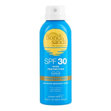 Bondi Sands aurinkovoidesuihke, hajusteeton SPF 30, vartalon aurinkovoidesuihke, SPF 30, 160 g