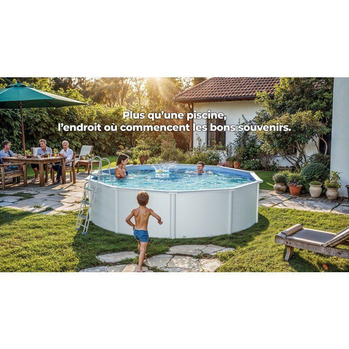 GRE - Kit Piscine hors sol acier ronde blanche Ø300 x 122 cm (Livrée avec filtre à sable et échelle)