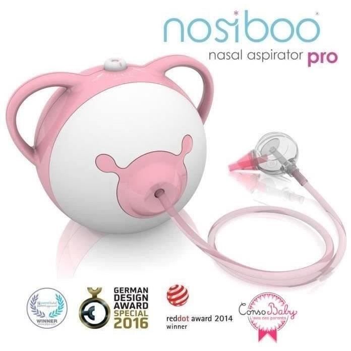 Aspirador Nasal Elétrico Rosa para Bebês NOSIBOO + Aspirador Nasal Portátil para Bebês