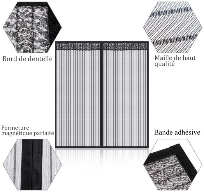 Mosquitera magnética para ventana de 130x150 cm, cortina magnética para puerta/ventana con cierre automático y desmontable, adhesivo incluido, color negro.