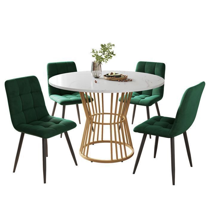 Set da pranzo (5 pezzi) con 4 sedie e tavolo da cucina con diametro di 100 cm.