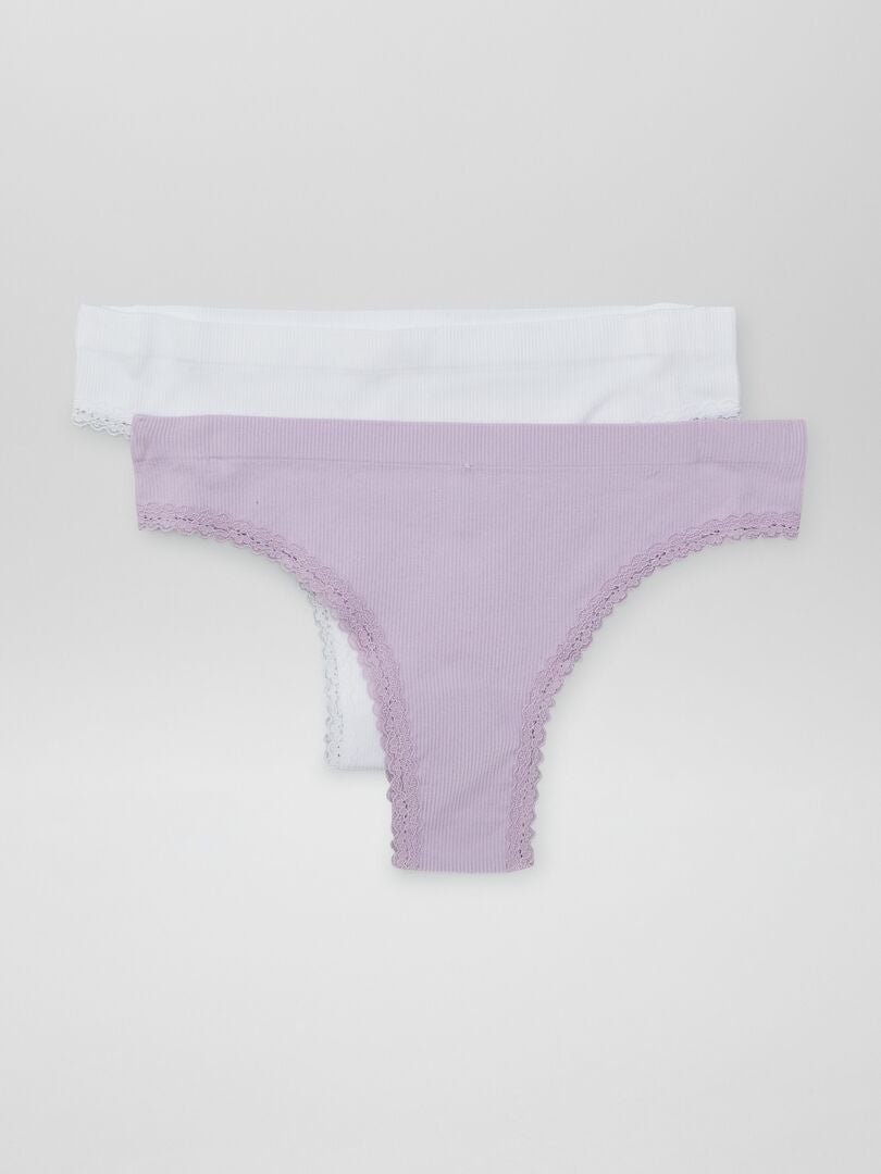 Set van 2 geribbelde stringtjes - PAARS