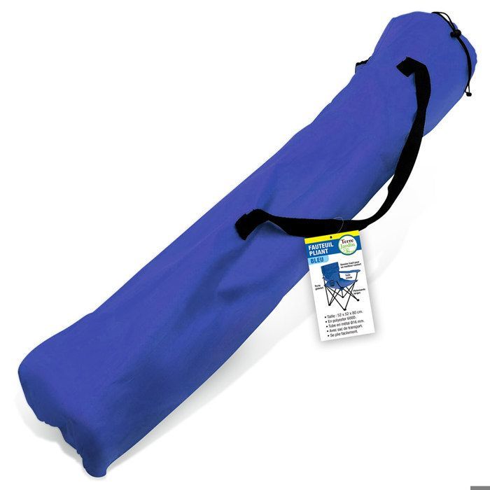 TERRE JARDIN Chaise de camping pliant, porte gobelet, Sac de transport - 110 kg - Bleu