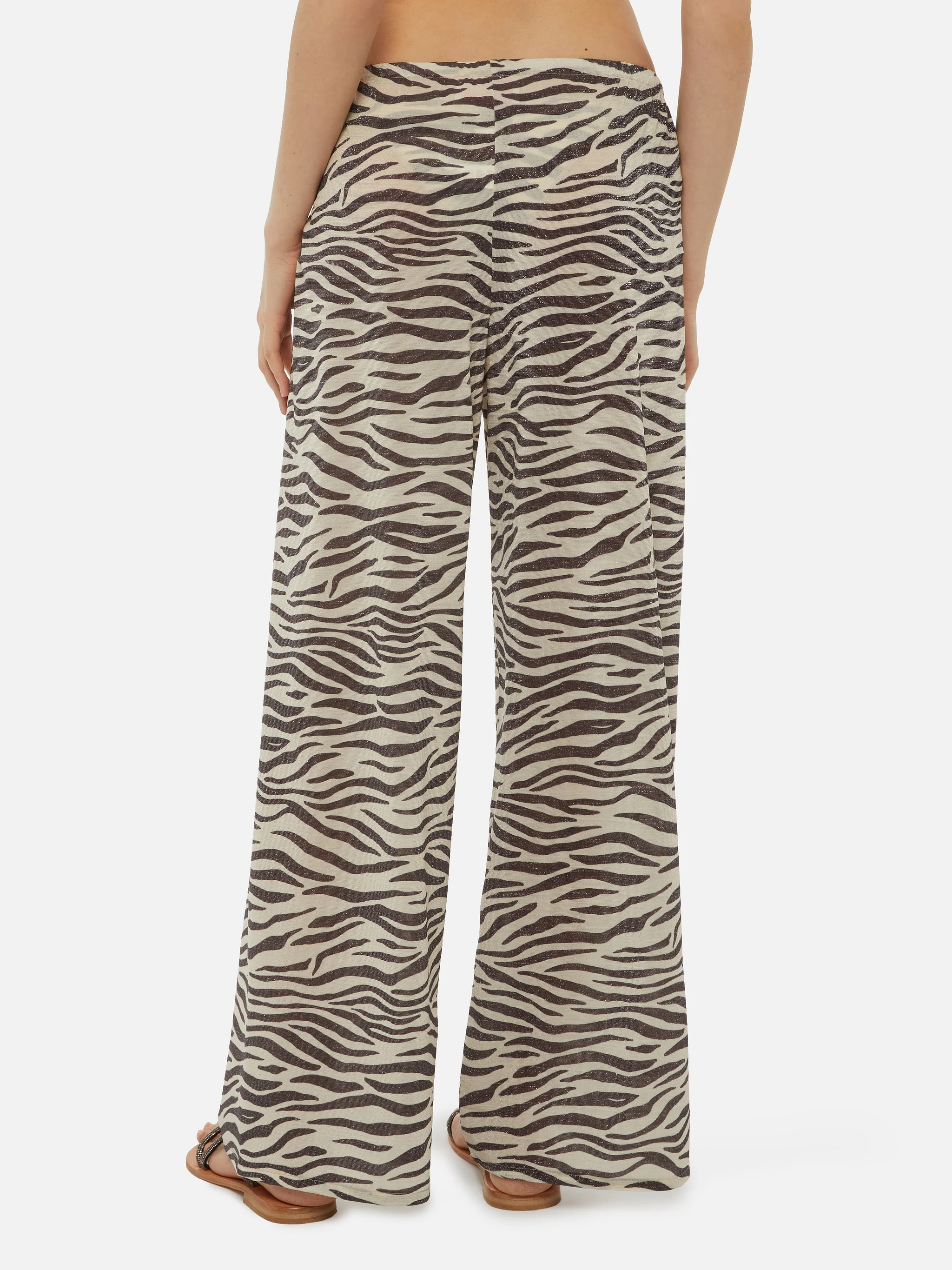 Amalia broek met wijde pijpen in zebraprint lurex