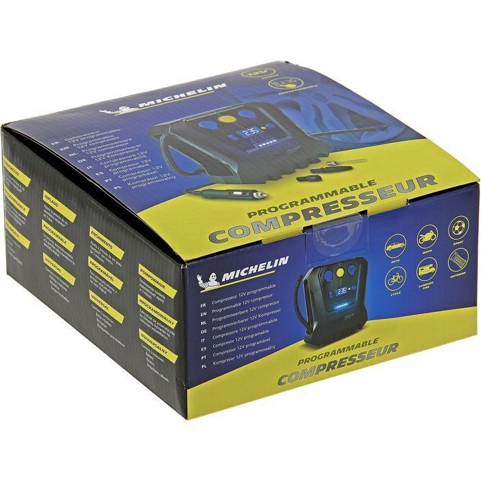 Compresor programable de 12 V de 0,05 bar a 7 bar - MICHELIN - Programable - para coches, motocicletas, bicicletas, balones y colchones de aire
