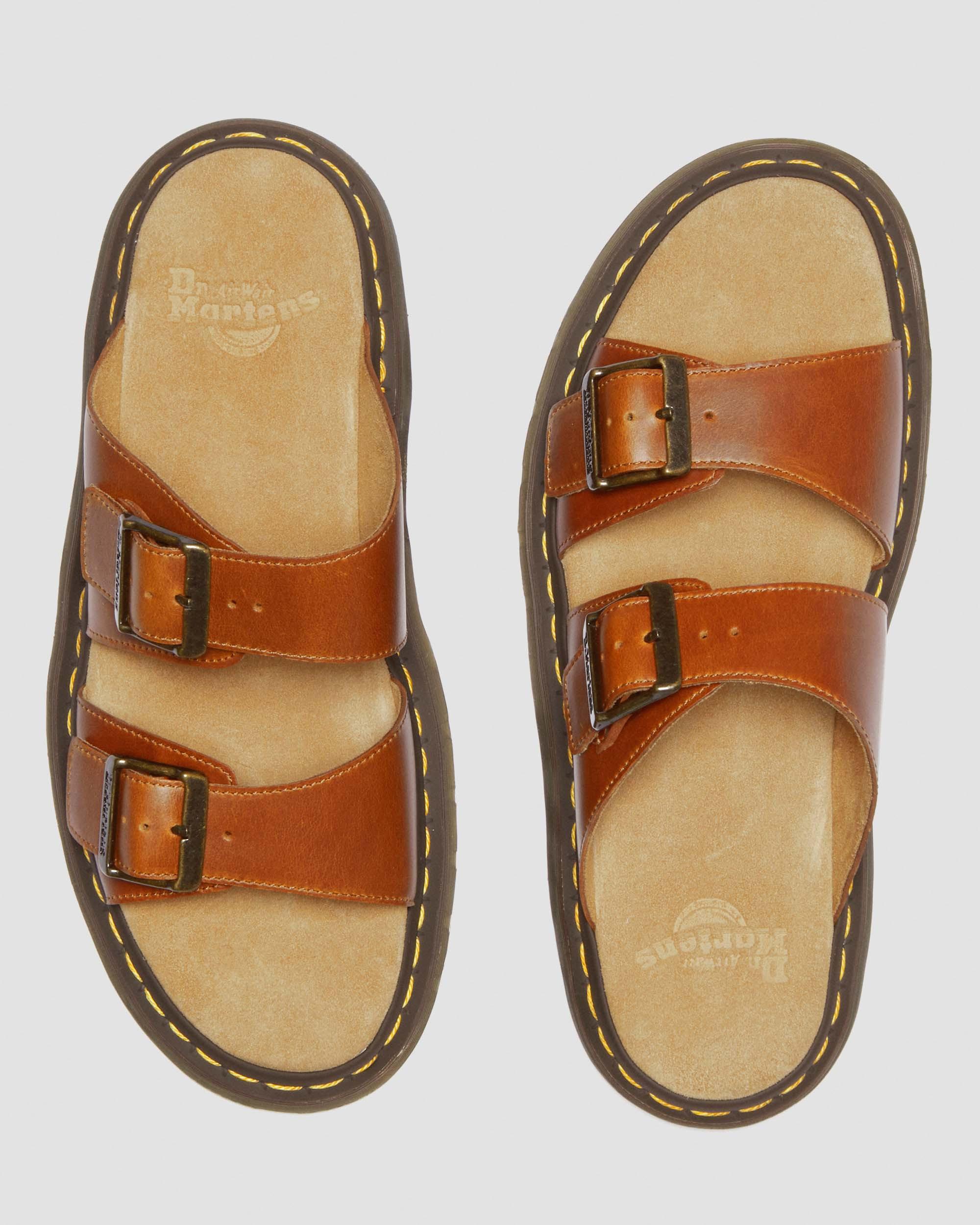 Josef Analine Leather Buckle Slide Sandals