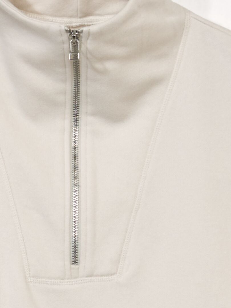 Sweatshirt met hoge hals van fleece met ritssluiting - beige