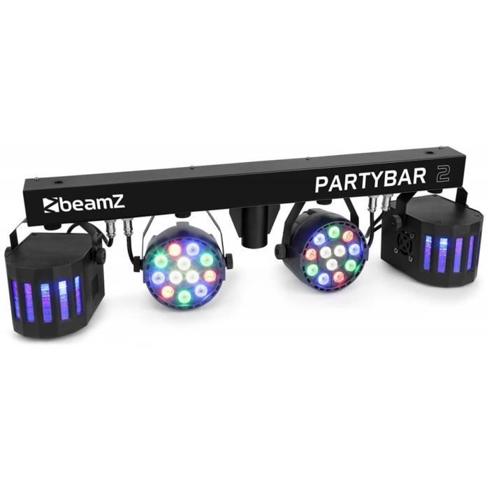 Beamz Partybar2 2x PAR Projectors + 2x Derby Lights, Control via DMX, remote control or automatic programs, Tripod stand included