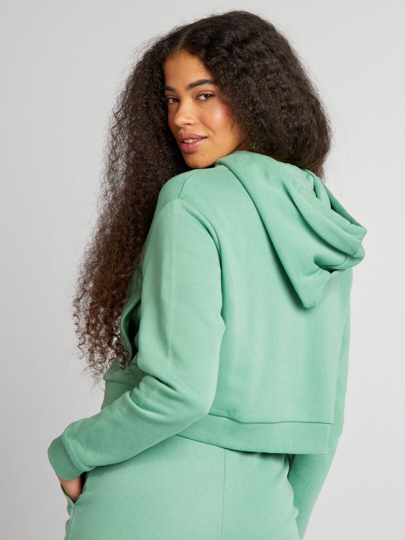 Effenkleurige hoodie met rits - GROEN
