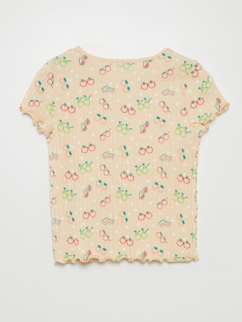 Camiseta de tecido estampado - BEGE