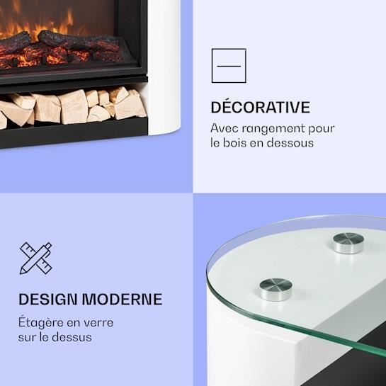 Chimenea eléctrica LED Klarstein Studio 10 Arc - 1800/900 W - Control remoto - Blanca