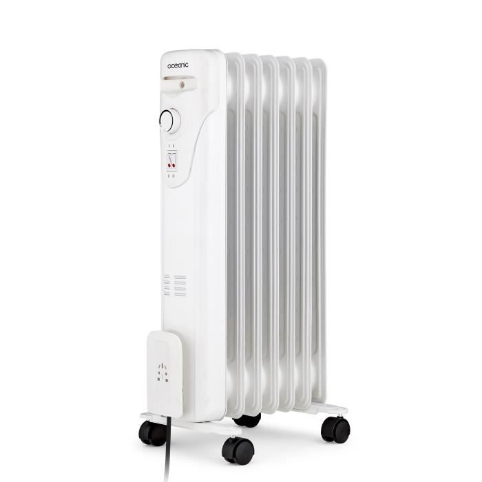 Radiador eléctrico de aceite OCEANIC de 1500 W - 3 niveles de potencia - 7 elementos - Blanco - Portátil