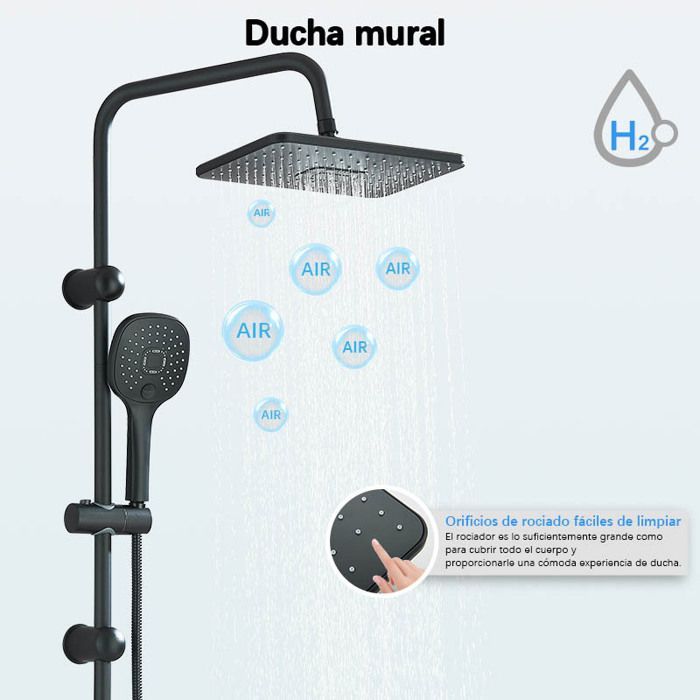 Columna de ducha, mezclador de ducha con ducha de mano y cabezal de ducha, sin grifo.