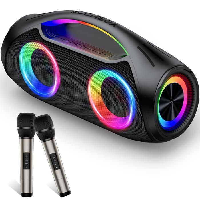 Altoparlante karaoke DJOIN con 2 microfoni wireless, potente altoparlante Bluetooth portatile da 40 W con bassi, luci RGB, AUX/TF/USB per