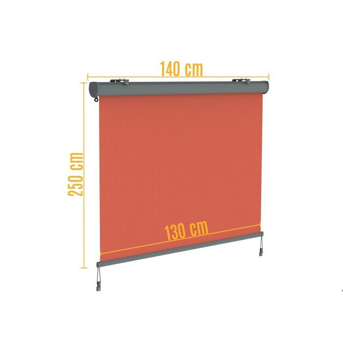 Retractable vertical awning with cassette and crank – 1.4 x 2.5 m – coral fabric, grey frame – patio sun protection
