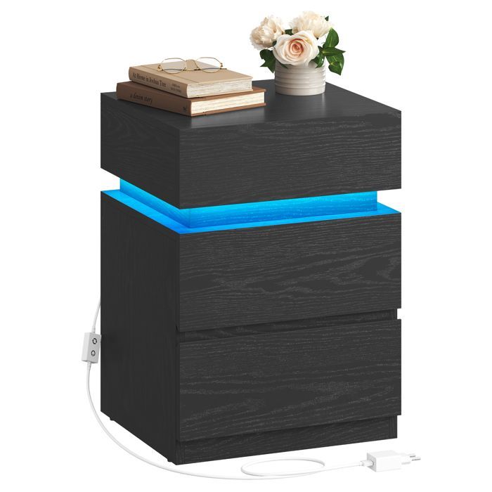 Comodino - VASAGLE - Striscia LED multicolore regolabile - 3 cassetti - Stile moderno