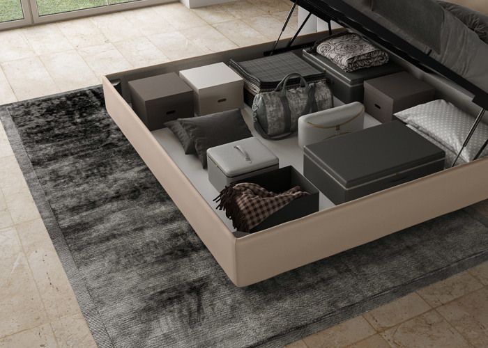 Cama king size con almacenamiento - Ityhome - Goya - 200x200 cm - Piel sintética color topo - Cabecero tapizado
