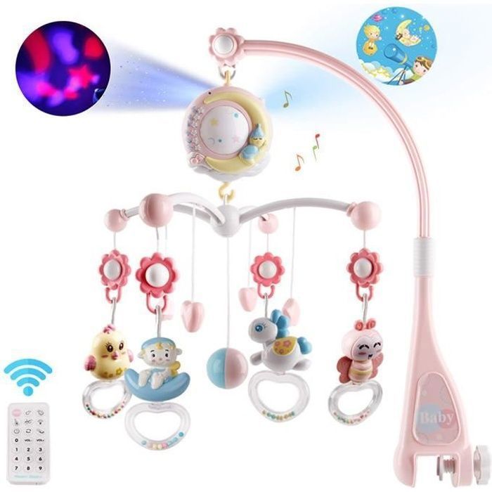 Móvil musical para bebé, campanilla para cuna, sonajeros musicales, caja de música para cuna, proyector, juguetes educativos para bebés, animalito adorable
