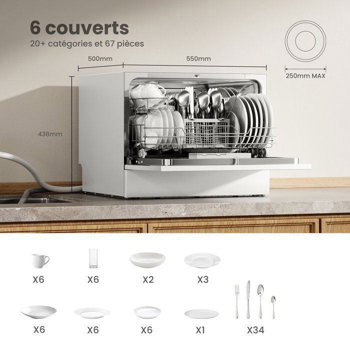 Lave Vaisselle Pose Libre Comfee CDWTT602EWD L55cm 47db 6 Couverts 6 Programmes Affichage LED Blanc Classe D