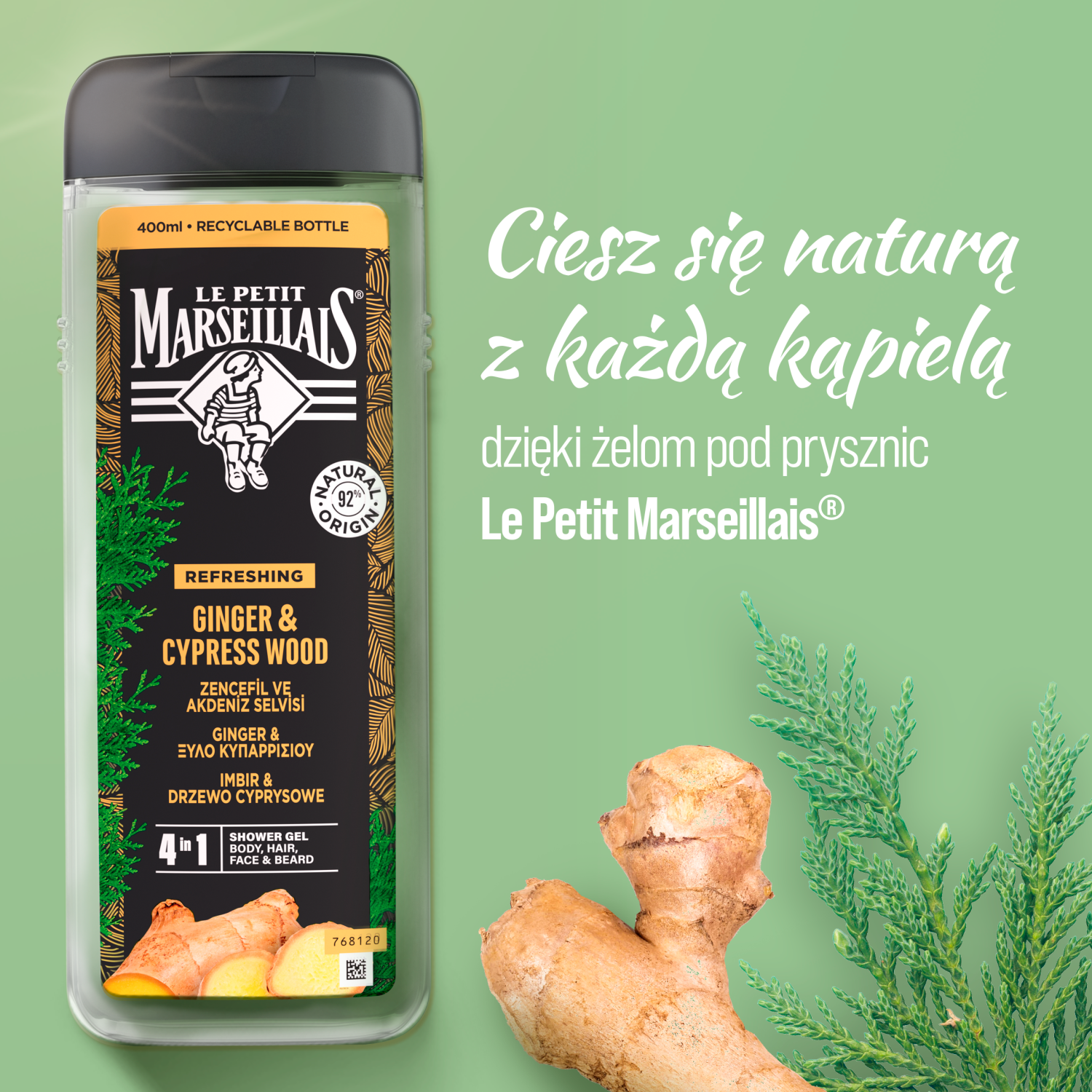 Gel doccia per uomo Le Petit Marseillais 400 ml