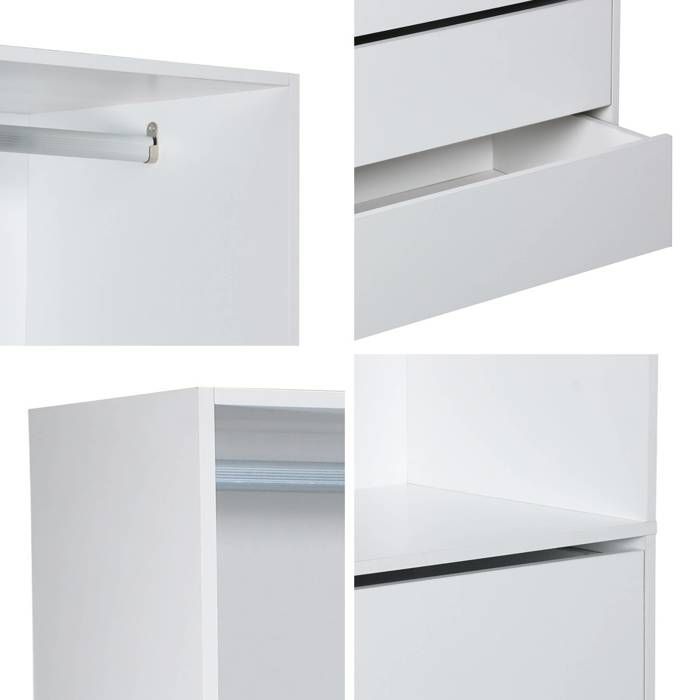 Armario con 4 cajones y 1 barra para colgar ropa, color blanco. Paneles laminados.