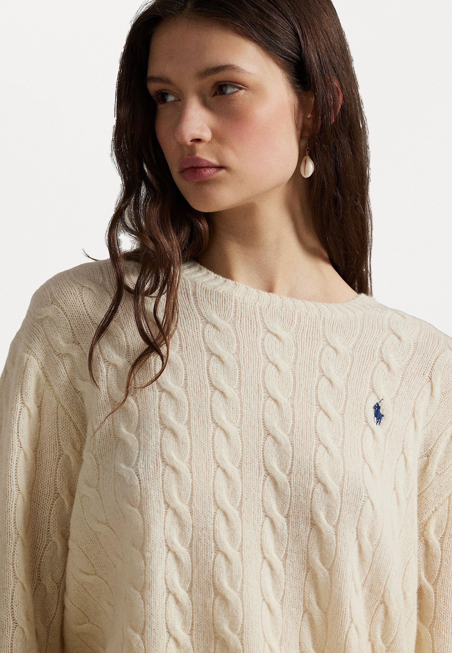 Polo Ralph Lauren Maglione girocollo in cashmere e lana a trecce - Maglione - crema autentica