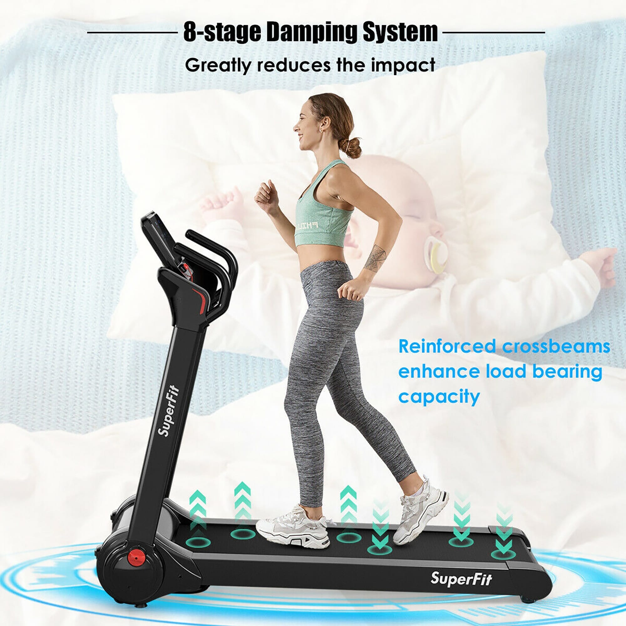 SuperFit 2,25 hk hopfällbart elektriskt motoriserat löpband med högtalare - 55,9 x 30,5 x 49,5