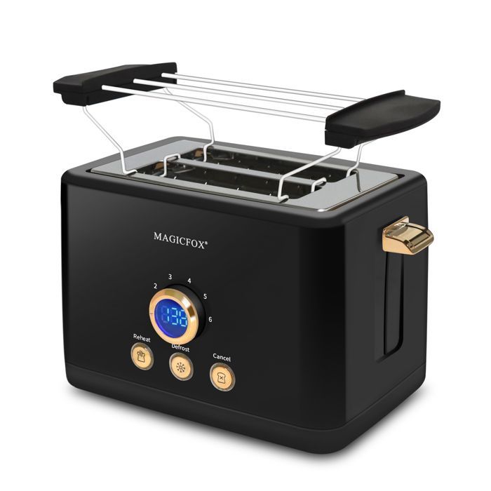Tostadora digital MAGICFOX, 2 ranuras extra anchas, 3 funciones preestablecidas, expulsión automática, tostado clásico - 840 W - Negra
