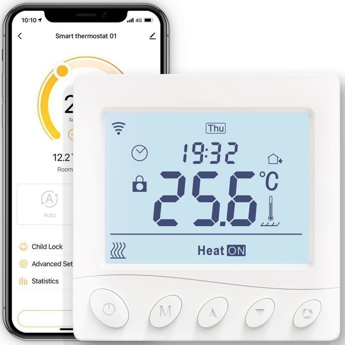 Termostato intelligente WiFi AIMOONSA - Caldaia a gas - Programmabile 5+1+1 - Compatibile con Alexa/Google