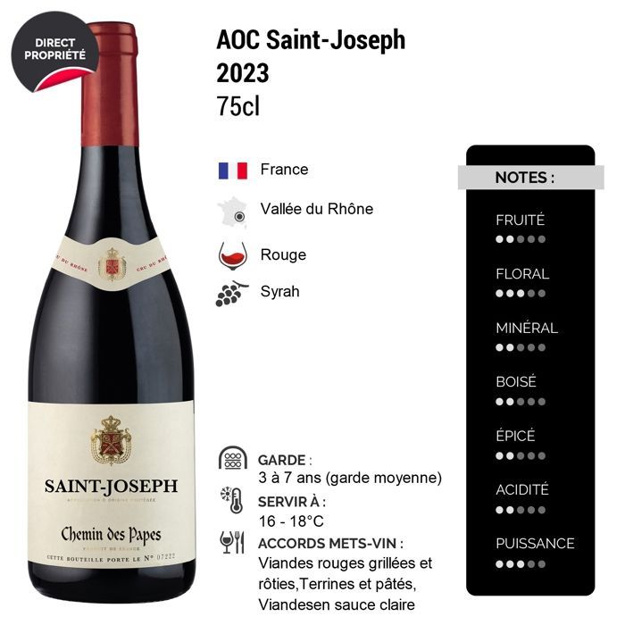 Chemin des Papes Saint-Joseph 2023 - Vinho Tinto do Vale do Ródano (6x75cl).