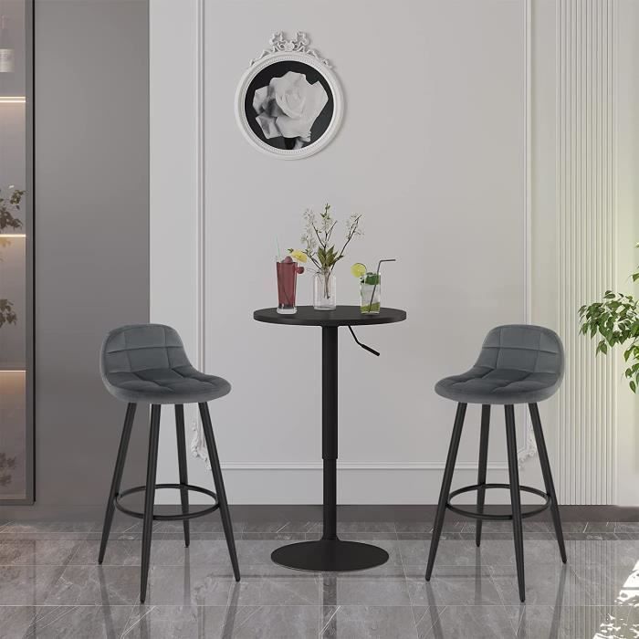 WOLTU Juego de 4 taburetes de bar modernos, sillas altas de cocina en terciopelo y metal, altura del asiento 70 cm, gris oscuro BH364dgr-4