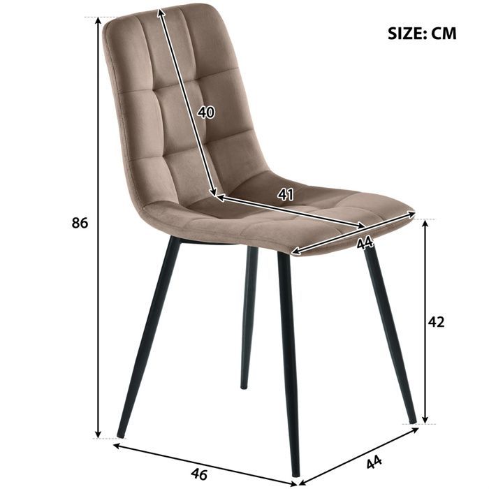 Set van 4 gestoffeerde stoelen in bruin fluweel - Scandinavische stijl, metalen poten, 44x46x86 cm