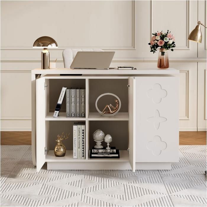 Scrivania girevole a L bianca con vano contenitore, design salvaspazio - 110 x 40 x 75 cm