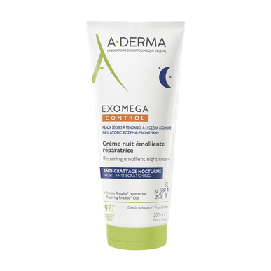 A-Derma Exomega Control Repairing Night Cream, pehmentävä korjaava yövoide kasvoille ja vartalolle