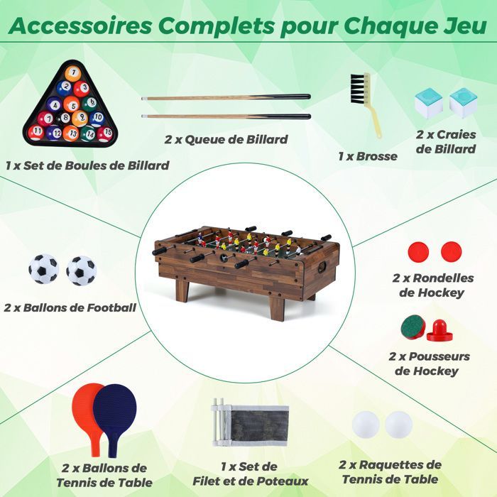 Table de Baby-foot 4 en 1 COSTWAY-Billard,Ping-Pong,Hockey-Accessoires Complets-Plateau Empilable-81 x 43 cm-Maison,Bar-Marron