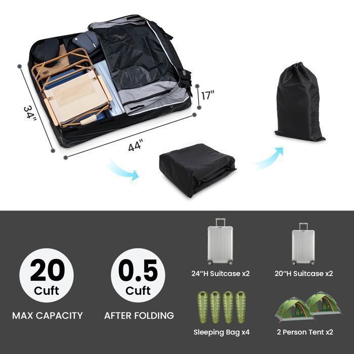 Bolsa de techo para coche TOOLUCK, 580 L/20 pies cúbicos, caja de techo impermeable para todos los vehículos con o sin portaequipajes, silenciosa.