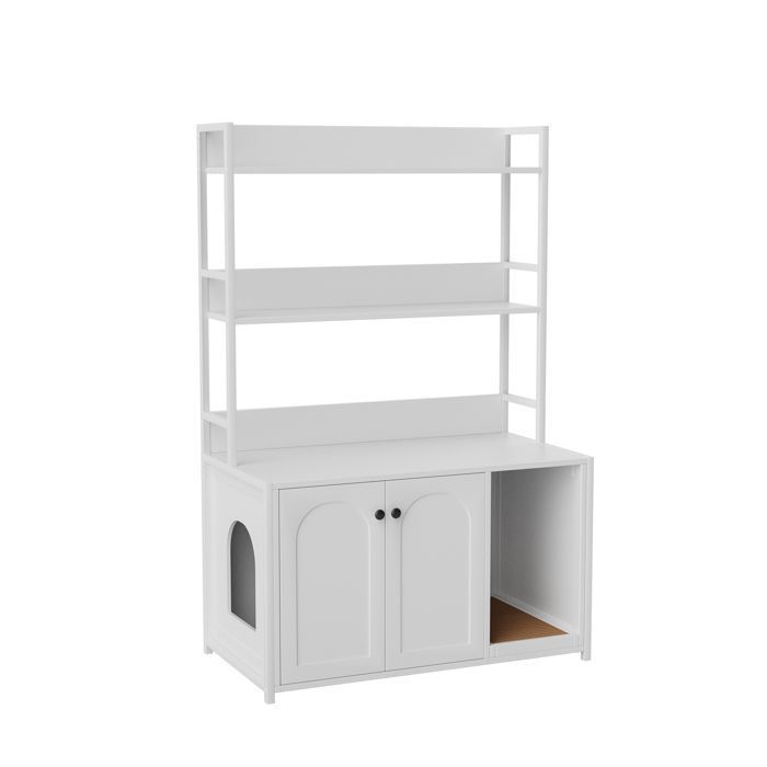 Arbre à Chat- avec Litière -  TOYS SELLING-Griffoir, Maison pour Chat avec Étagère,40X31X132CM,blanc